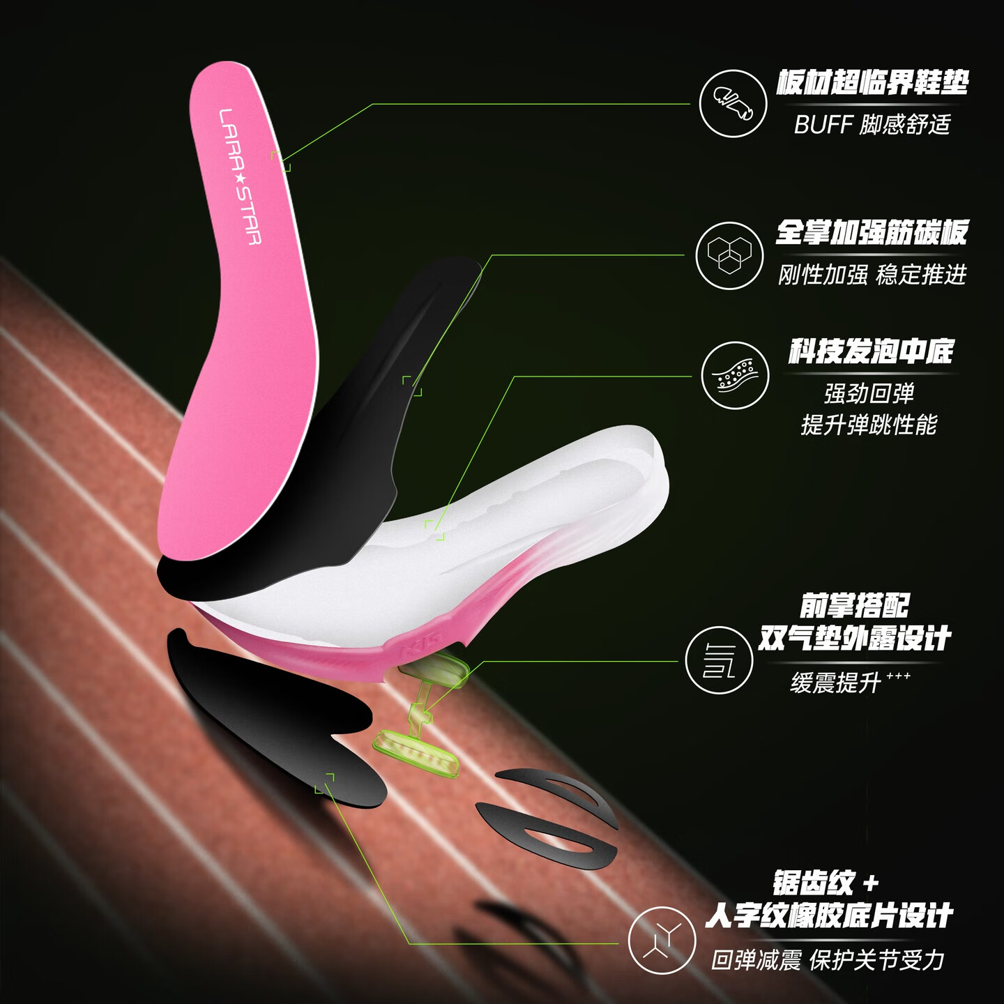劳拉之星LS1092开挂2.0全掌碳板跑鞋双气垫推进初中体考专用鞋 白青粉 40