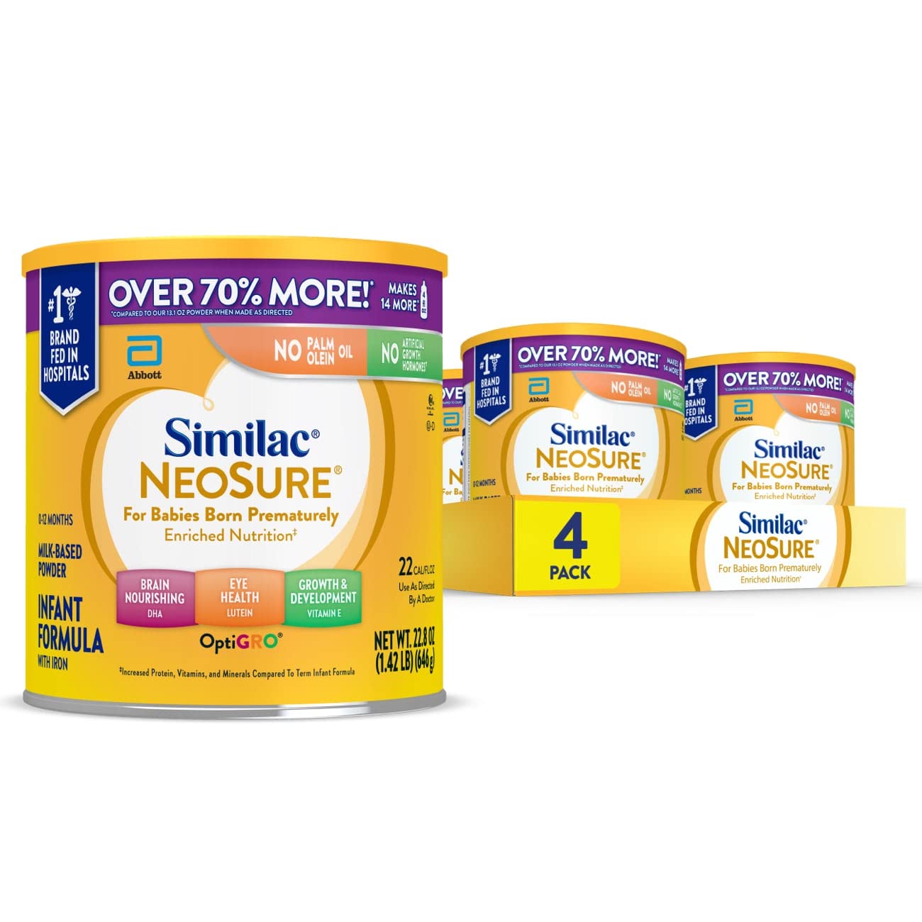 雅培 早產(chǎn)兒出院后配方奶粉 DHA葉黃素 支持追趕性生長 646g4罐