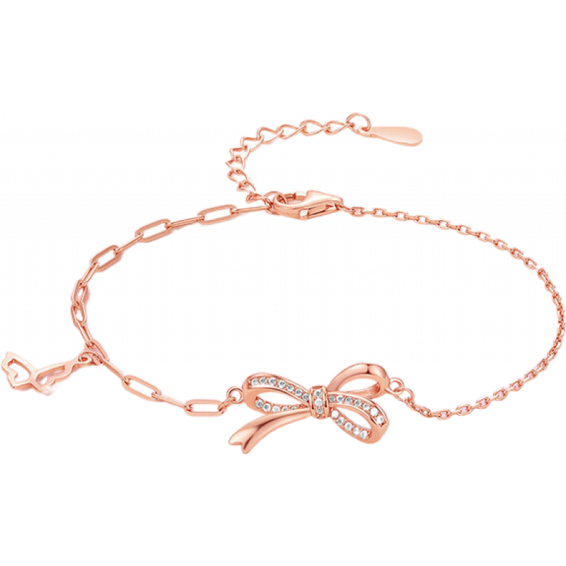 周六福（ZLF）情人节礼物  S925银饰手链女蝴蝶结甜美设计感手饰送T 手链链长16+3cm