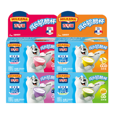 �ټ�����MILKANA�� ��ͯ�ɳ����ұ�֥ʿ ��Ͽ�ζ��ԭζ/��ݮ/��ݮ/�㽶��100g*4�� 33.9Ԫ