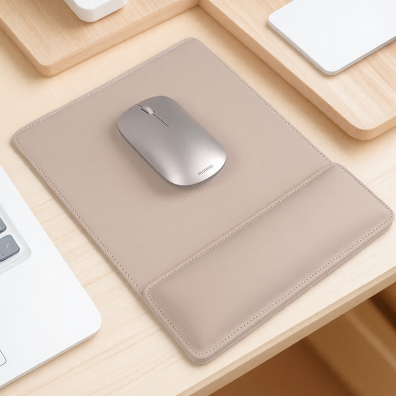 OBOQO鼠标垫护腕手腕垫二合一可自由组合PU皮革质感护手腕托慢回弹柔软舒适商务办公礼品支持定制 淡杏色【鼠标垫腕垫套装】