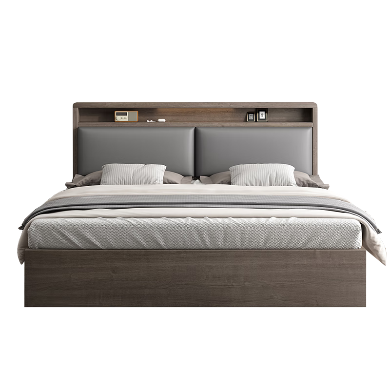 伊迪诗床实木床现代简约1.5米主卧双人床出租房软包储物大床1.8米单人床 灰色床+5CM床垫 1500mm*2000mm