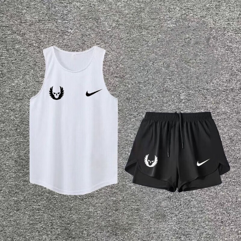JUST DO IT-NIKE田径体育生训练服背心套装男健身跑步速干运动带内衬三分短 耐克BX弧形【ET+小勾】白色BX+双层黑 M 耐克M【70-90斤】