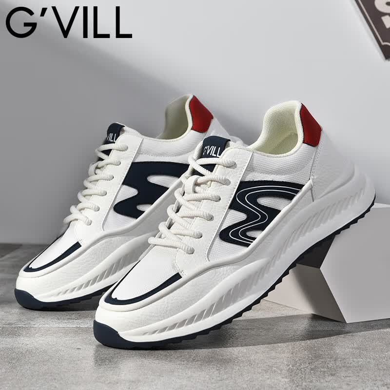 贵之步春秋2026新款男士厚底增高运动鞋阿甘风软底防滑耐磨百搭休闲鞋 白蓝 四季款（G1601） 42