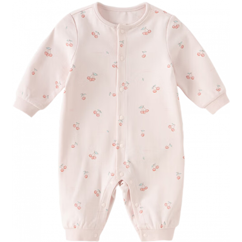 戴維貝拉（DAVE＆BELLA）春秋連體衣嬰兒衣服新生兒寶寶秋季嬰幼兒服裝0-6-12個(gè)月秋裝爬服 櫻桃印花【現貨】 80cm (建議身高73-80cm）