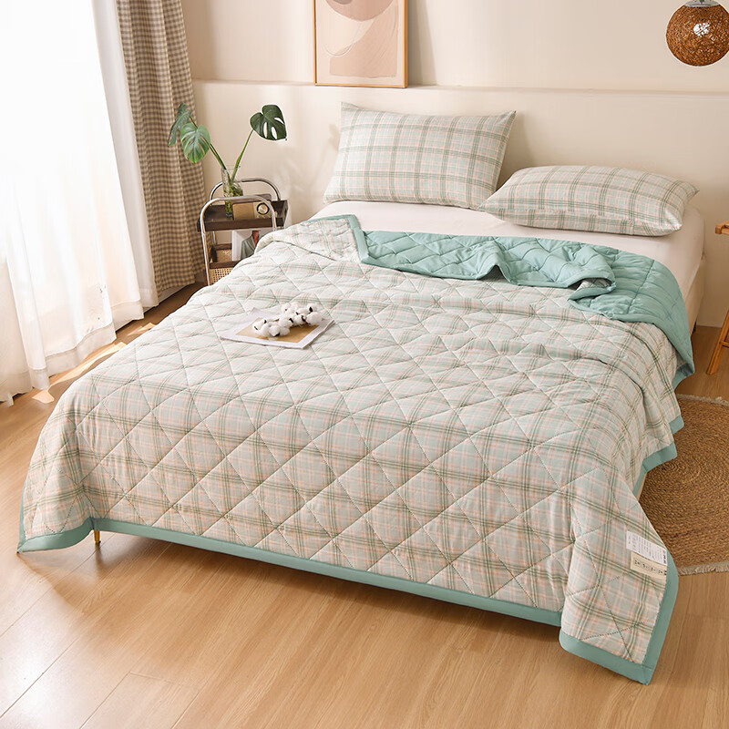 多兰诗(Duolanshi)夏凉被 可机洗小清新空调被宿舍单双人夏天薄被子 炫彩格绿 180*200cm
