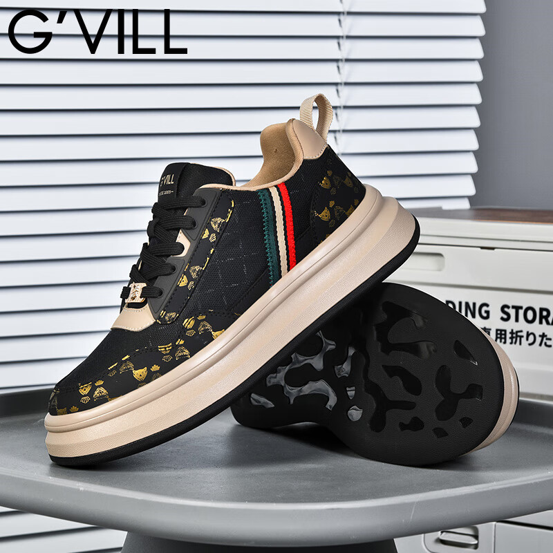 贵之步G'VILL夏季新款男鞋网面透气防滑休闲运动鞋潮流百搭低帮系带女鞋 黑杏[网面款] G022 42 [运动鞋码]