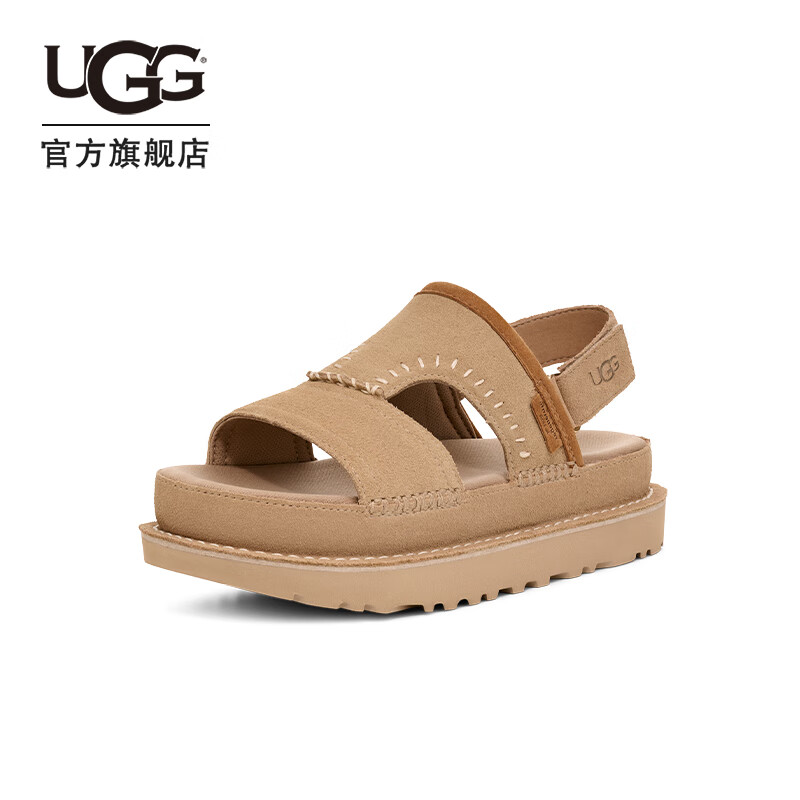 UGG夏季新款女士舒適時尚純色輕便露趾魔術(shù)貼厚底休閑涼鞋1167369 SAN | 沙色 37