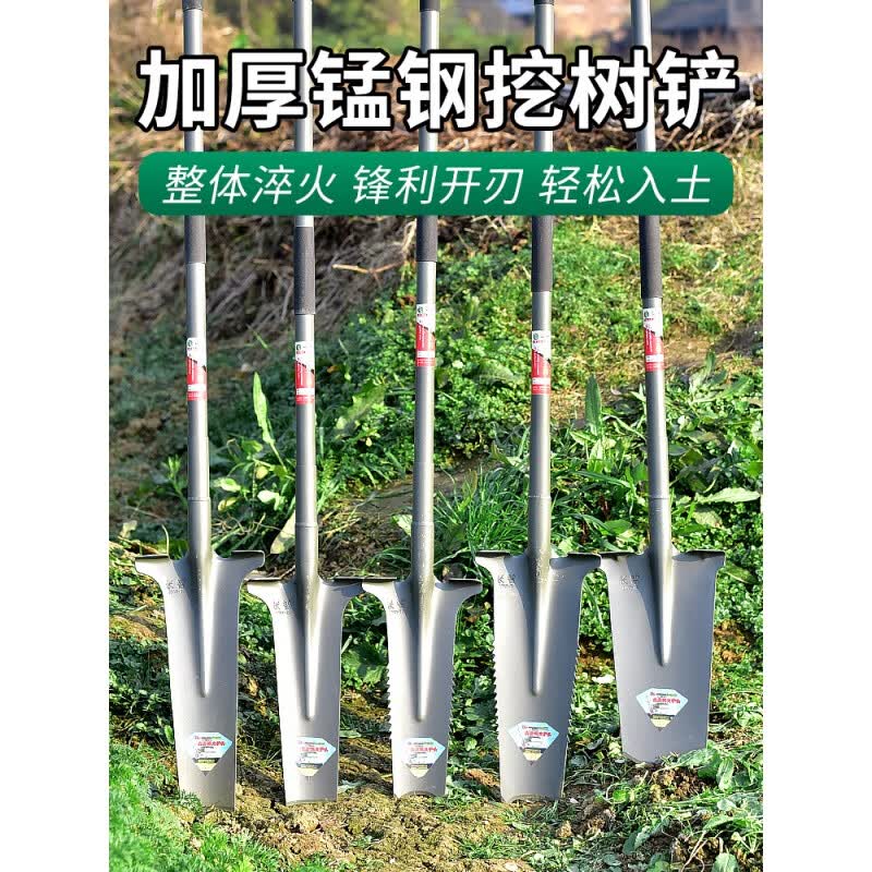 京厽精工户外农用工具挖土钢锹挖坑铁锹钢铁铲园艺挖树铲起 平边挖树锹加宽版