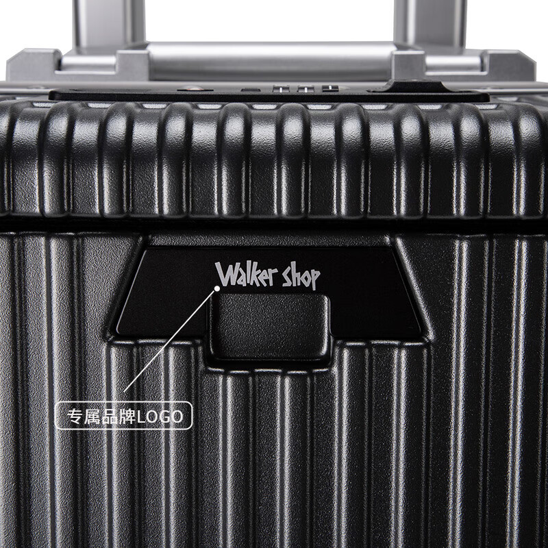 Walker Shop轻奢品牌登机箱铝框拉杆箱小型轻便商务旅行箱前置开口行李箱子 深灰色 20英寸 【竖版登机箱】