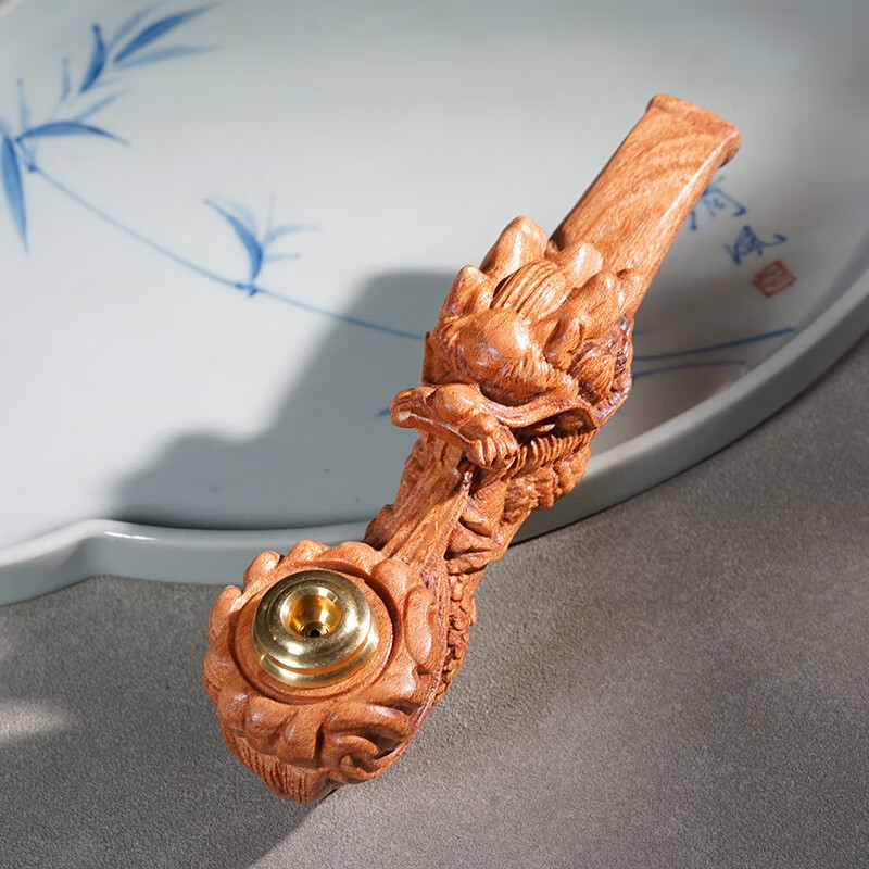 玄同檀木雕大龍頭煙斗實(shí)木雕刻紅木旱煙槍創(chuàng)意個(gè)性手把件工藝禮品小件 大龍頭煙斗-緬花