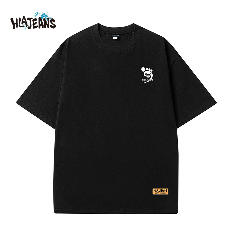 黑鲸纯棉短袖男萌趣简约纯棉短袖女夏新款潮时尚舒适透气百搭t恤宽松