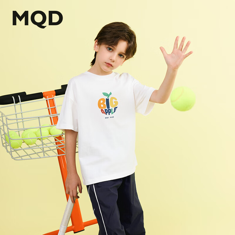马骑顿（MQD）男大童夏季新品学院风基础百搭卡通字母短袖亲肤T恤 本白 160