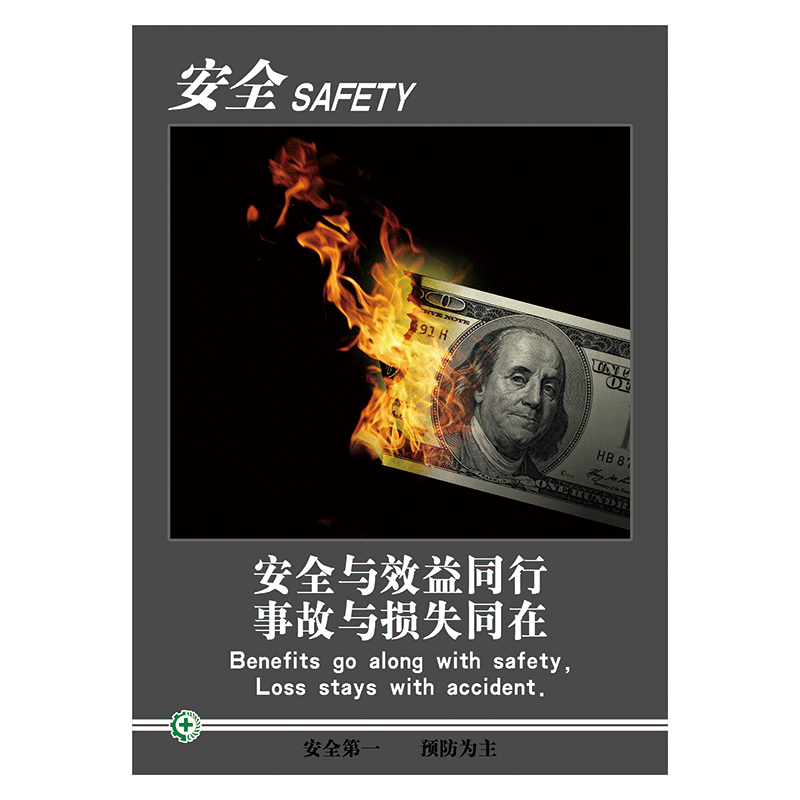 挂图安全海报中英文双语宣传栏展板墙贴纸 nch nch01 安全与效益同行