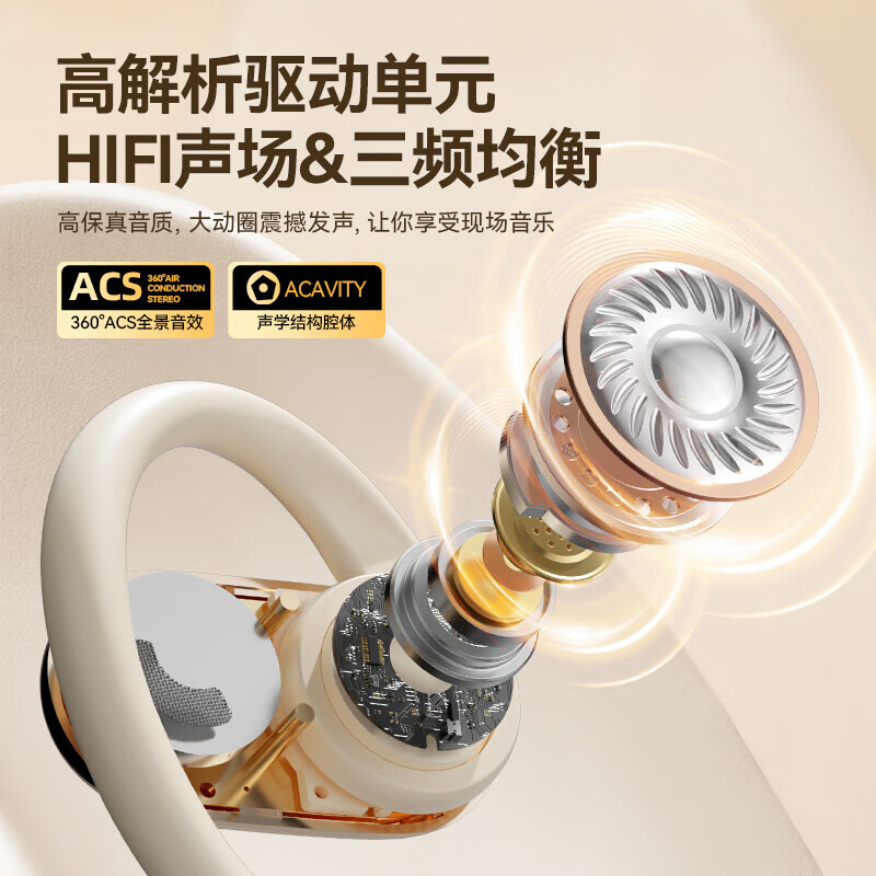 珂沃勒 蓝牙耳机挂耳式2025最新款超长续航骨传导概念无线耳机运动降噪不入耳开放适用华为荣耀  肤色[开放不漏音+12D杜比音效]