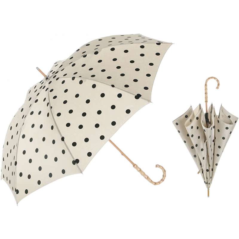 霜山SHIMOYAMA碧蔻資長柄雨傘復(fù)古波點(diǎn)竹節(jié)柄傘晴雨兩用傘輕量可折疊遮陽傘 【UV防曬涂層】8骨長柄傘