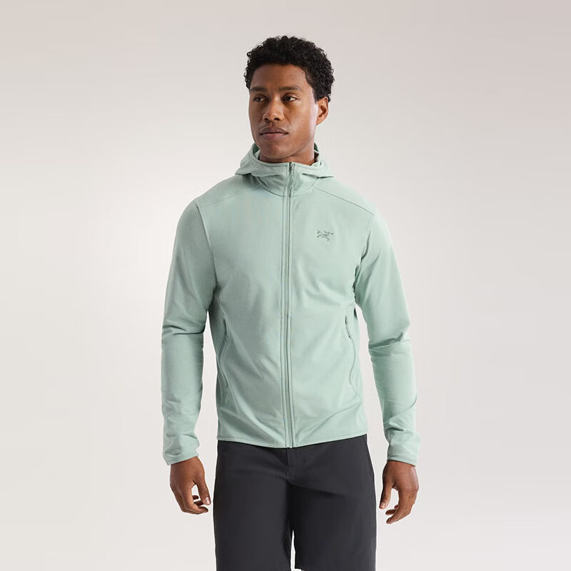 始祖鸟（ARC&#039;TERYX）男子抓绒衫 户外Kyanite 轻质连帽衫 轻量透气徒步登山防风夹克 石绿色/Stone Green XS