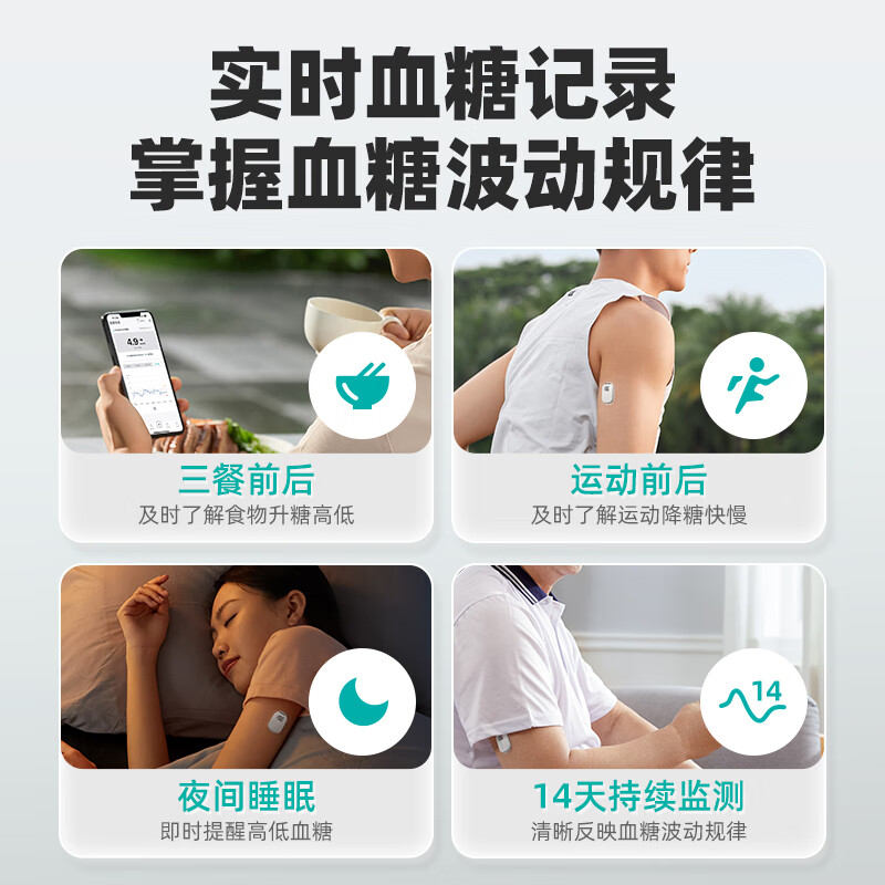 硅基动感轻享动态血糖仪家用免扎针24小时血糖动态监测仪分体式探头传感器 3枚探头+发射器1枚(入会立减14元)
