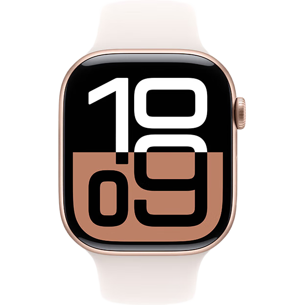 Apple Watch Series 10 智能手表46毫米玫瑰金色铝金属表壳淡桃粉色运动型表带M/L【GPS】