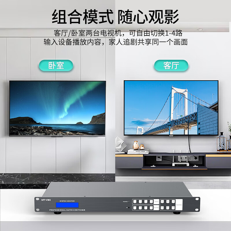 迈拓维矩HDMI矩阵切换器4进4出无缝切换 高清4K独立音视频分离 多屏拼接控制系统 机架式 【HDMI2.0版4K60Hz】MT-H2M44