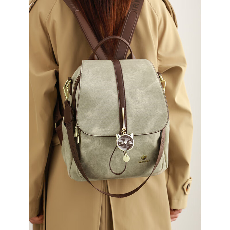 查瑞娜(ZAR&RUILR)香港代购大容量休闲双肩包包女2025新款简约时尚轻便可单肩背包 绿色 关注店铺送礼袋