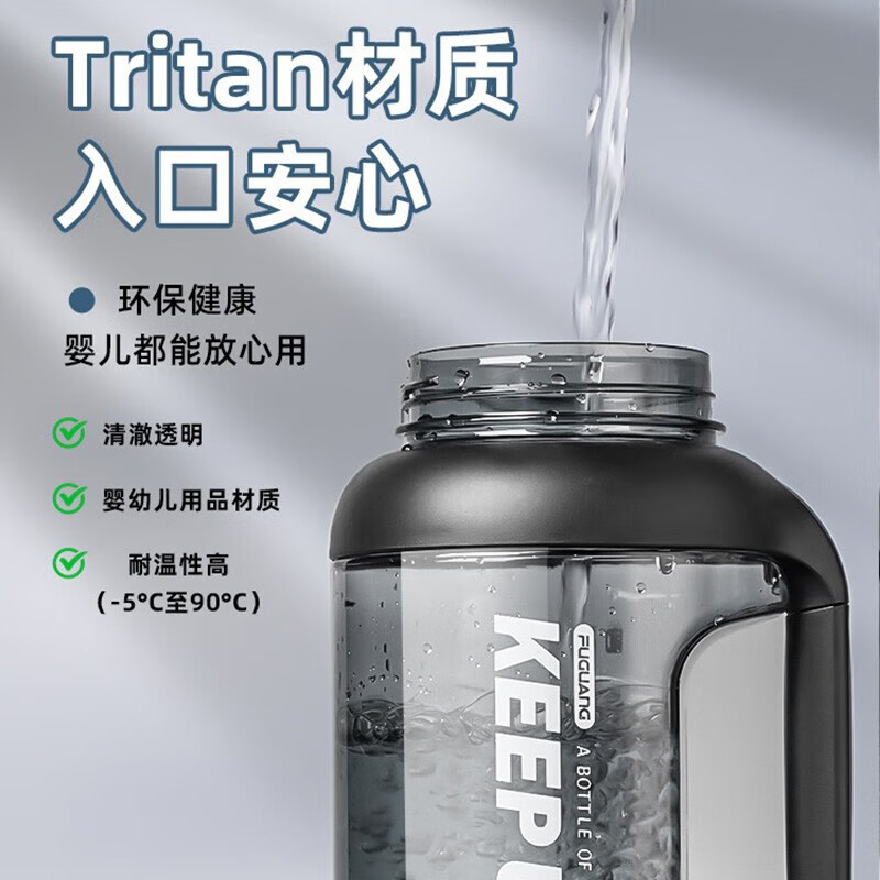 富光大容量塑料杯水杯Tritan材质吸管运动户外大肚便携水壶运动杯子 白色1600ml