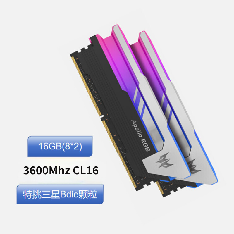 宏碁掠夺者（PREDATOR）DDR4台式机内存条  Apollo星际系列 3600 C16 星际Bdie 228 16GB 2条套条 8*2