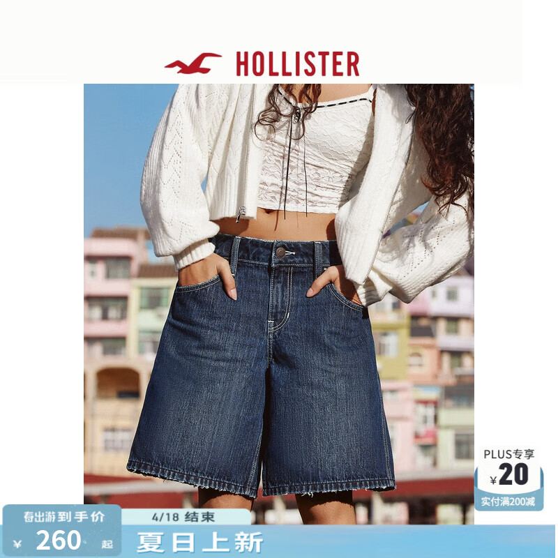 HOLLISTER25夏新款baggy風(fēng)垂感低腰牛仔五分短褲女裝KI349-5221 中間色 26 160/66A 2標(biāo)準(zhǔn)版