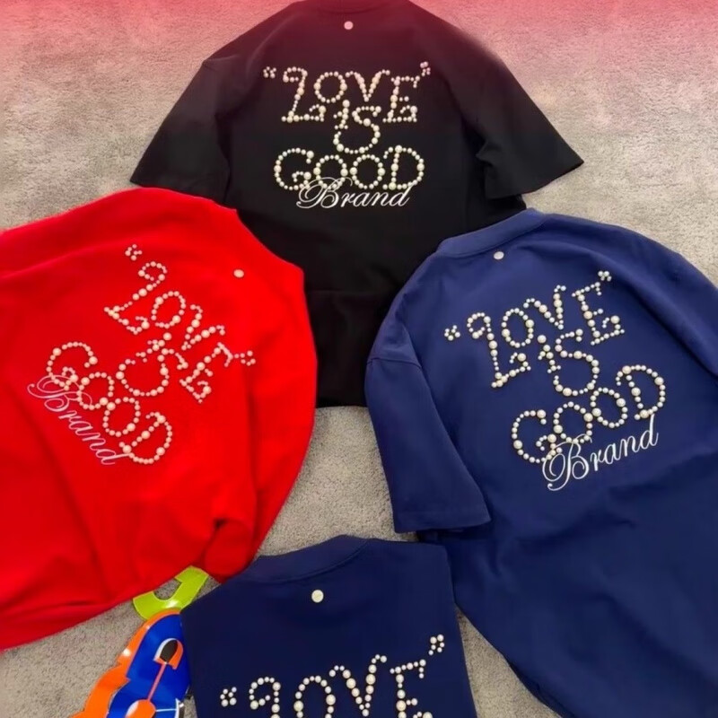 【珍珠迎好运】GOODBRAND LOVE IS GOOD珍珠标语短袖T恤 男女同款 红色 【红火限定】 XL 衣长77(170-200斤)
