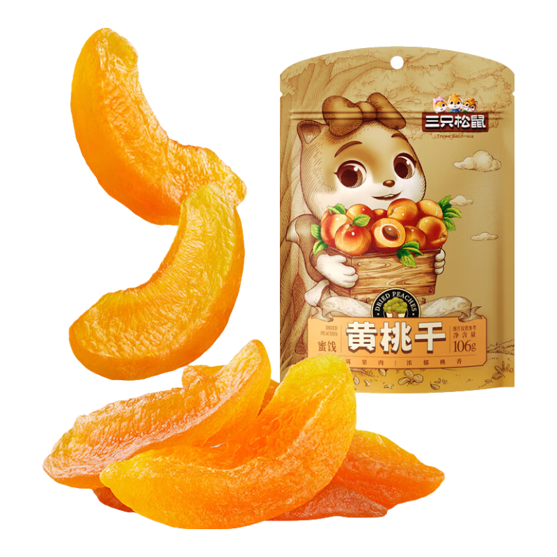 三只松鼠倒蒸黄桃干106g/袋 蜜饯果干果脯休闲零食小吃干桃肉