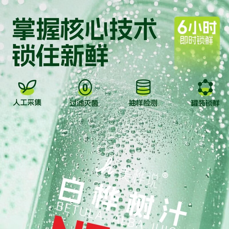 阿馋白桦树汁原液100%纯天然长白山白桦树汁0添加100NFC原液植物饮品 330ml*6瓶(6箱)