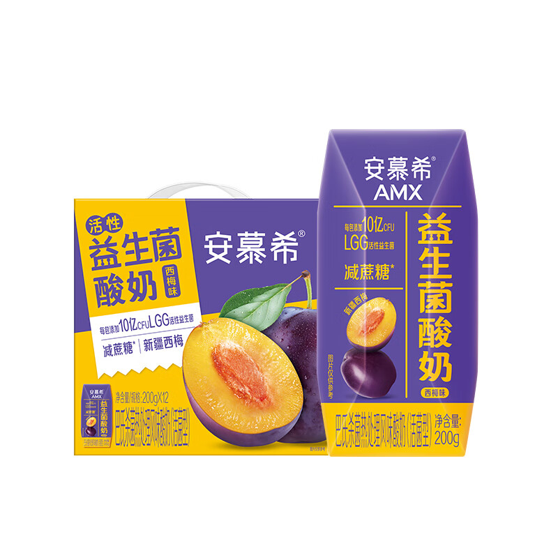 伊利安慕希益生菌西梅风味酸奶200g*12盒 礼盒装 西梅味酸奶200g*12盒