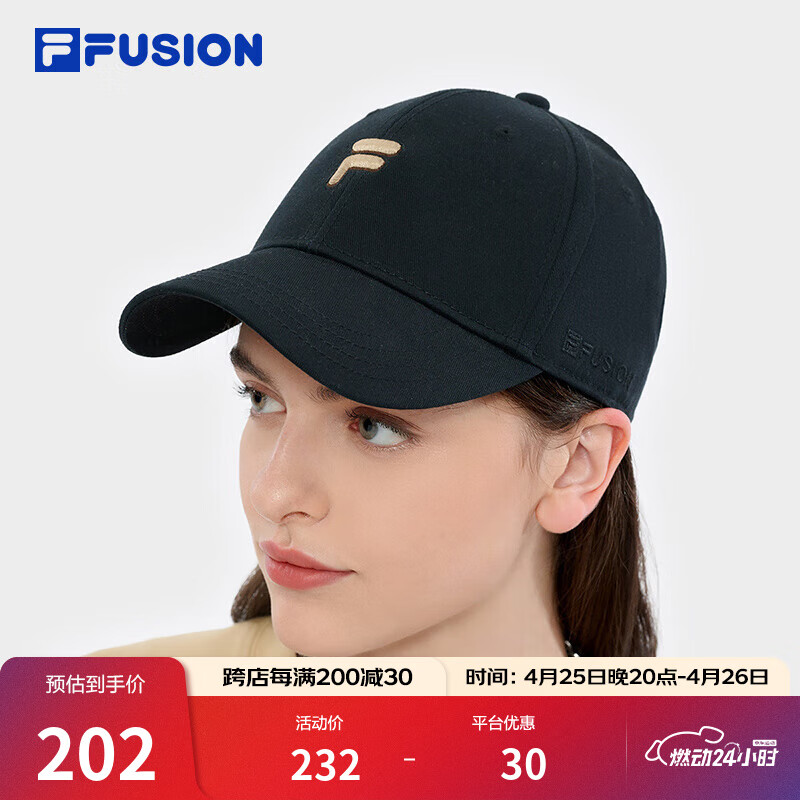 FILAFUSION斐乐潮牌情侣款男士女士帽子棒球帽春季新品运动帽鸭舌帽 深黑-BK XS