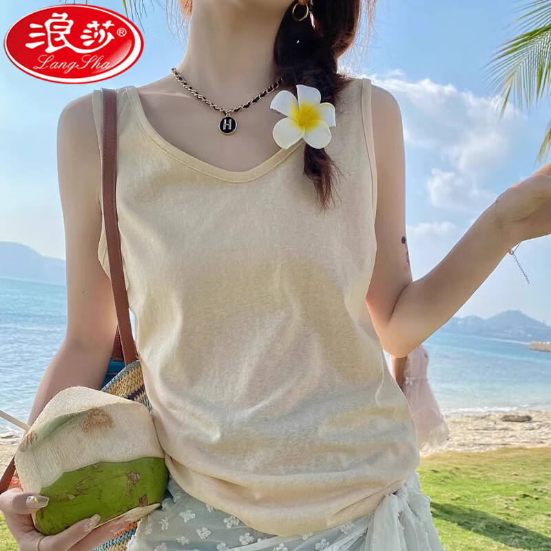浪莎吊带背心女夏季新款外穿棉麻打底宽松慵懒上衣宽肩带无袖t恤内搭 白+黑【两件更优惠】背心款 L 【推荐115-130斤】