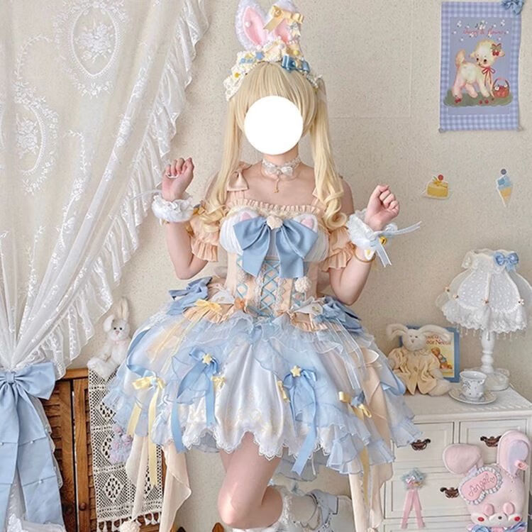 奴風(fēng)成人禮軟妹魔法少女lolita黃藍(lán)連衣裙洋裝可愛公主cos禮服 黃藍(lán)套裝 M