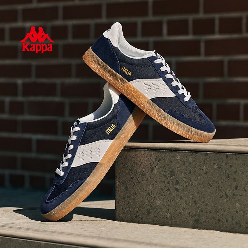 Kappa卡帕女鞋低帮百搭板鞋女2026秋冬新款透气休闲鞋子复古德训鞋女款 暗夜蓝黑 40