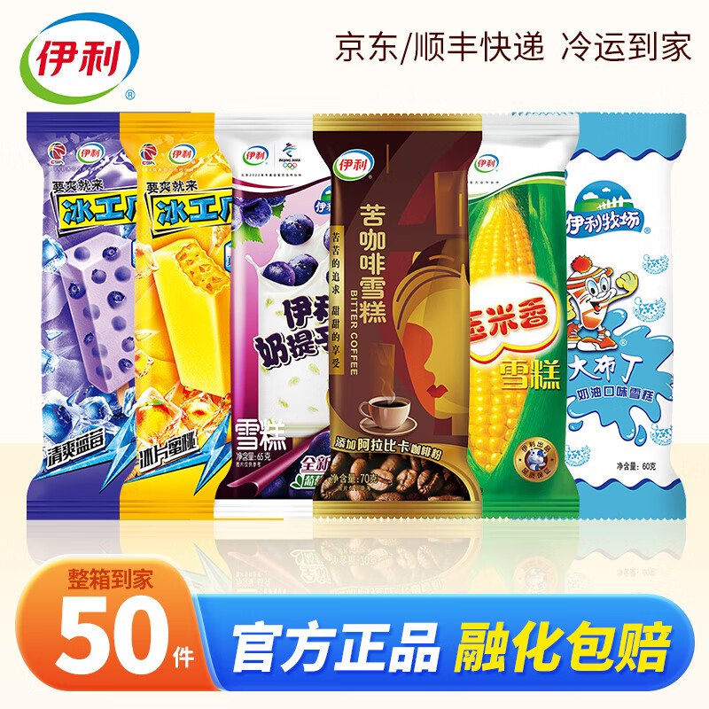 伊利【50支】苦咖啡雪糕冰淇淋大布丁冰棒巧克力脆皮冷饮棒支量贩装 共50支