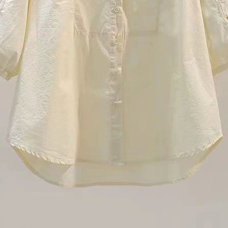 子牧棉麻2025春夏装 女文艺百搭中袖衬衣镂空刺绣衬衫宽松气质上衣6068 浅黄色 M (建议90-115斤)