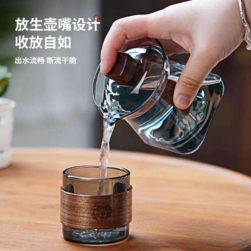 全度耐热高硼硅玻璃盖碗功夫茶具三才杯泡茶碗手防烫抓泡茶杯沏茶碗 祥云冰山盖碗灰色320ml