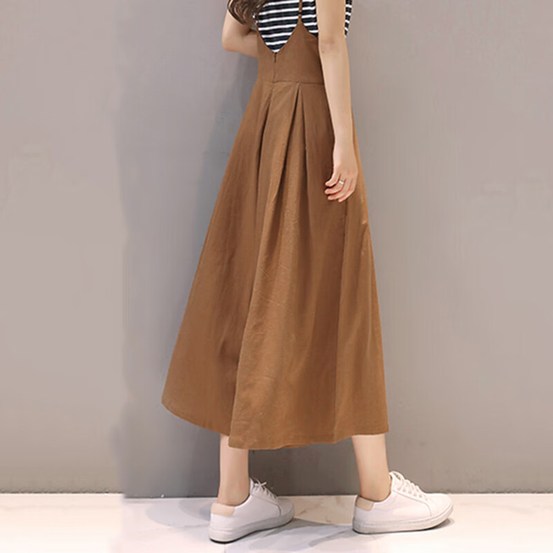 慧奴比2025新款夏季背帶闊腿褲女寬松高腰九分吊帶褲裙時(shí)尚休閑兩件套裝 咖啡色單闊腿褲 S 85至100斤