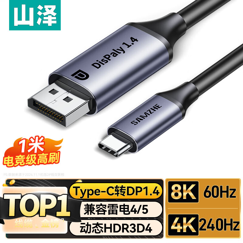 SAMZHE Type-CתDP1.4���׵�4/5ת����USB-Cת��ͷ��չ8K60HZ/4K240HZͶ������ƻ��15/16�ʼǱ�����iPad 1�ס�8K60Hz����ֵ��