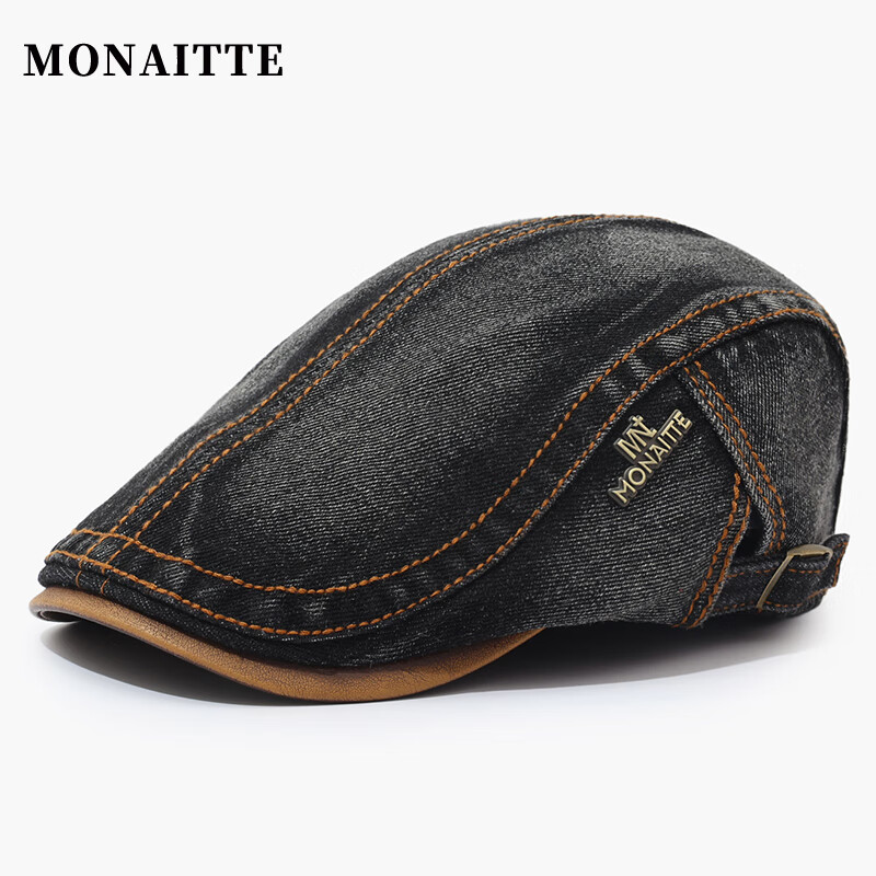 蒙奈特（MONAITTE）帽子男秋季新款牛仔時尚遮陽鴨舌帽中老年復(fù)古戶外防曬前進(jìn)帽女 黑色 均碼 可調(diào)節(jié)（54-61CM）