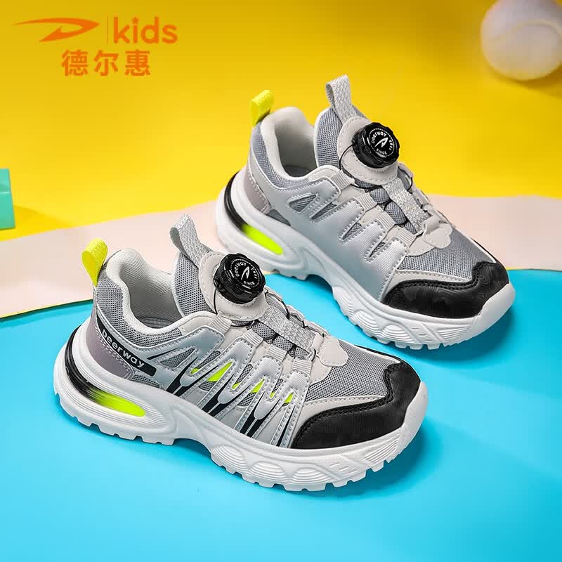 德尔惠 童鞋男童运动鞋春夏款网面透气鞋女孩潮鞋耐磨校园跑步鞋 D0226灰绿【四季双网】 28 内长17.8/脚16.8