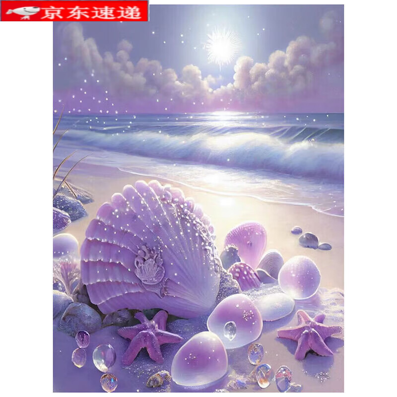 TVAJ2025年新款鉆石畫滿鉆方鉆紫夜貝殼高難度女孩子大號帶框有框免裱 YJ80266 圓鉆-畫布50X60厘米+工具+相框