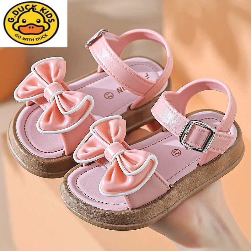 凉鞋夏季新款蝴蝶结百搭防滑小女孩外穿软底学生公主沙滩凉鞋 粉色 31