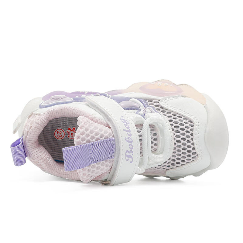 巴布豆童鞋女童夏季新款机能鞋2025小童休闲时尚宝宝鞋网面儿童学步鞋 粉紫/白 22 适合脚长13.2cm