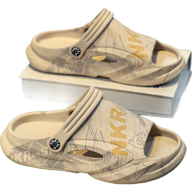 卡帝乐鳄鱼（CARTELO）拖鞋男夏季透气凉拖鞋男一穿两用踩屎感运动沙滩鞋 卡其色 41-42