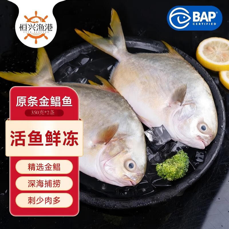 恒兴食品 原条金鲳鱼 BAP认证深海鱼海鲜火锅烧烤金昌鱼冷冻生鲜 原条金鲳鱼350g*2条