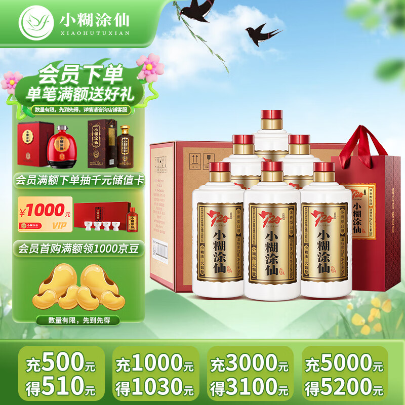 小糊涂仙 20周年720金装版(裸瓶装)浓香型白酒52度500ml*6瓶 整箱装 送礼