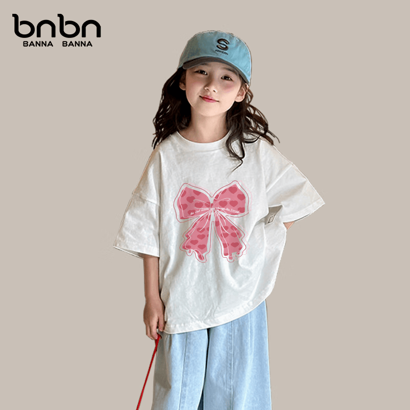 班纳班纳童装男童短袖2026新款休闲印花中大童薄款夏装运动女童t恤 N线蝴蝶白 140